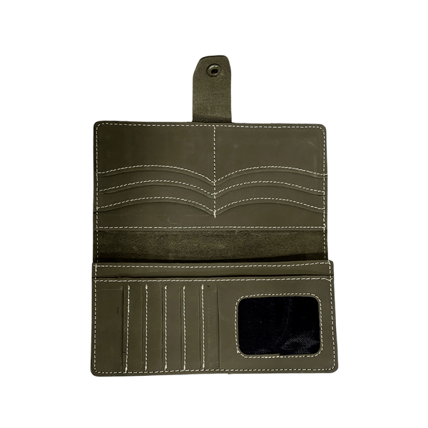 Long  Leather Wallet With Button