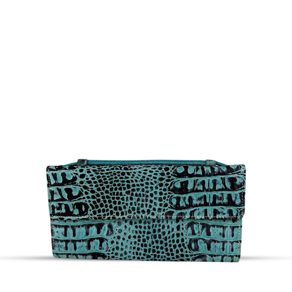 Leather Clutch With Moving Handle Crocodile Blue