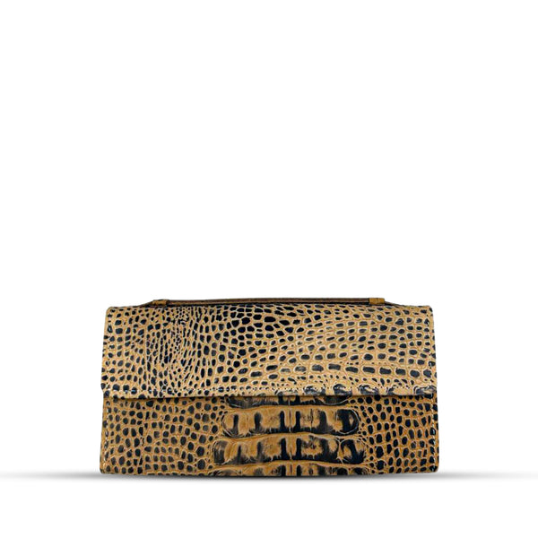 Leather Clutch With Moving Handle Crocodile Beige