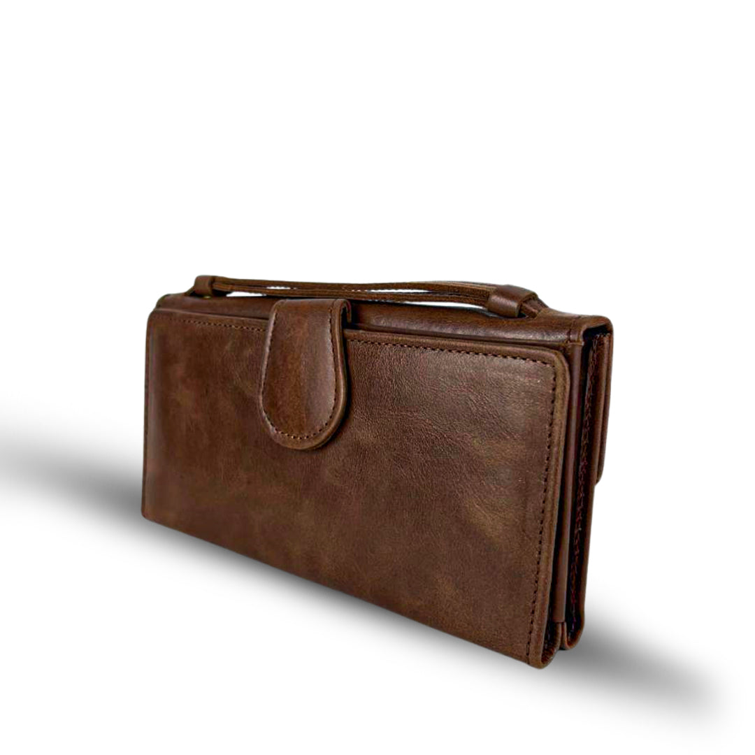 Leather Clutch With Moving Handle Brown