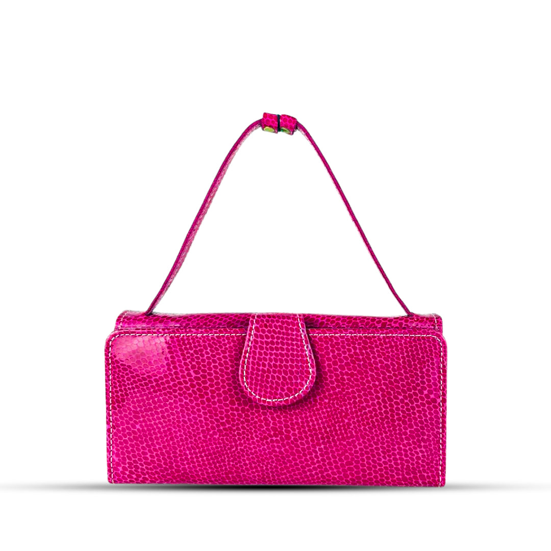 Leather Clutch With Moving Handle Pink