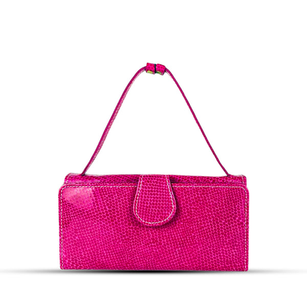 Leather Clutch With Moving Handle Pink