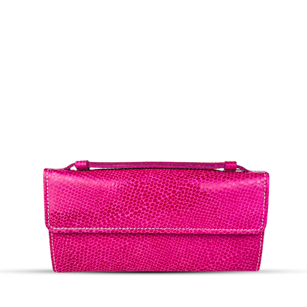 Leather Clutch With Moving Handle Pink