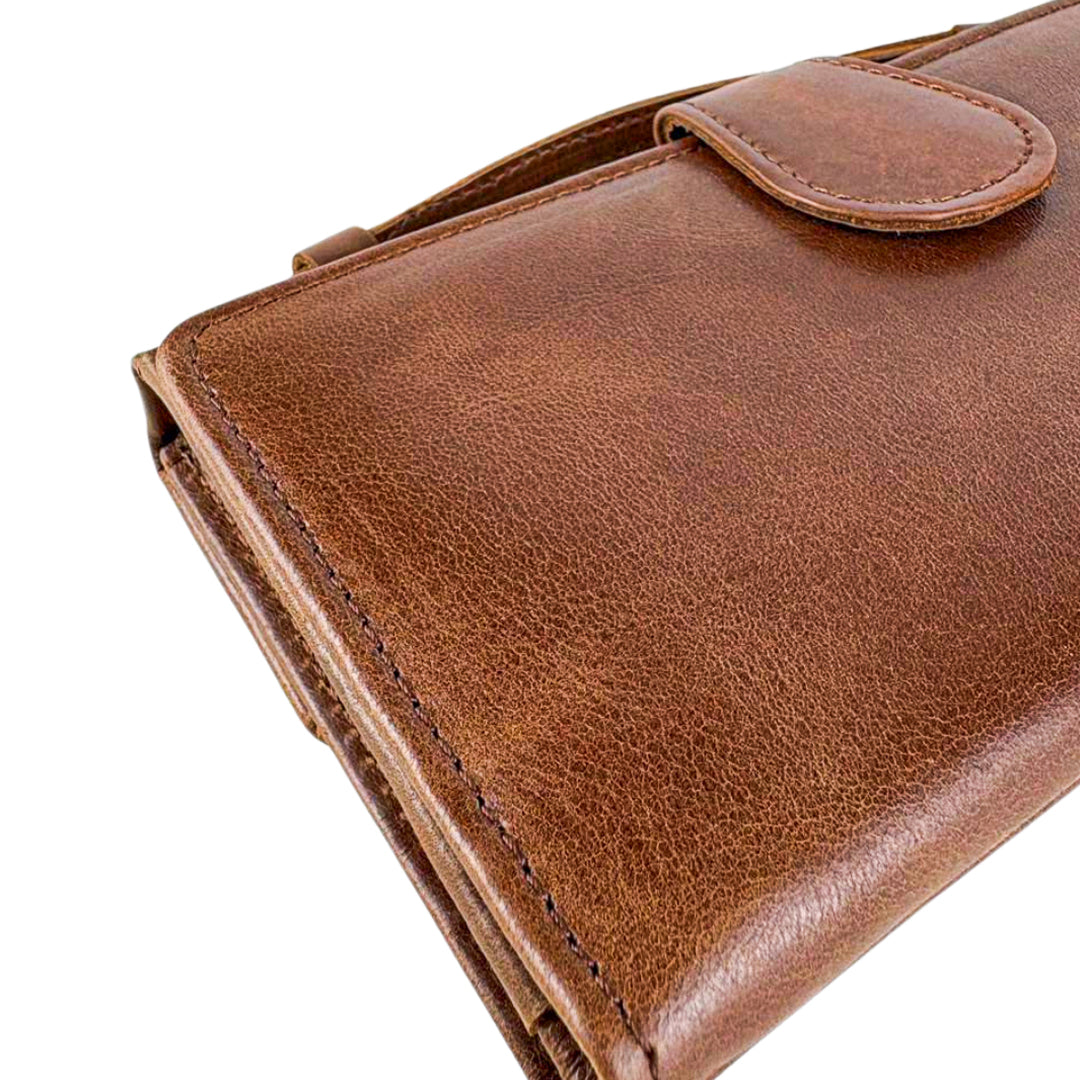 Leather Clutch With Moving Handle Brown