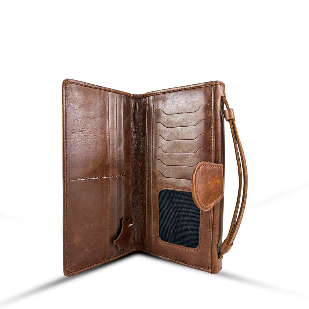 Leather Clutch With Moving Handle Brown