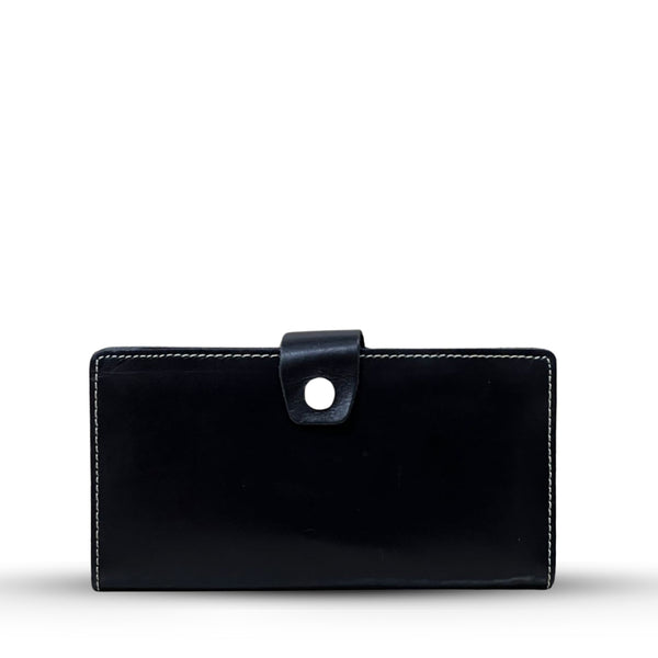 Long  Leather Wallet With Button Black