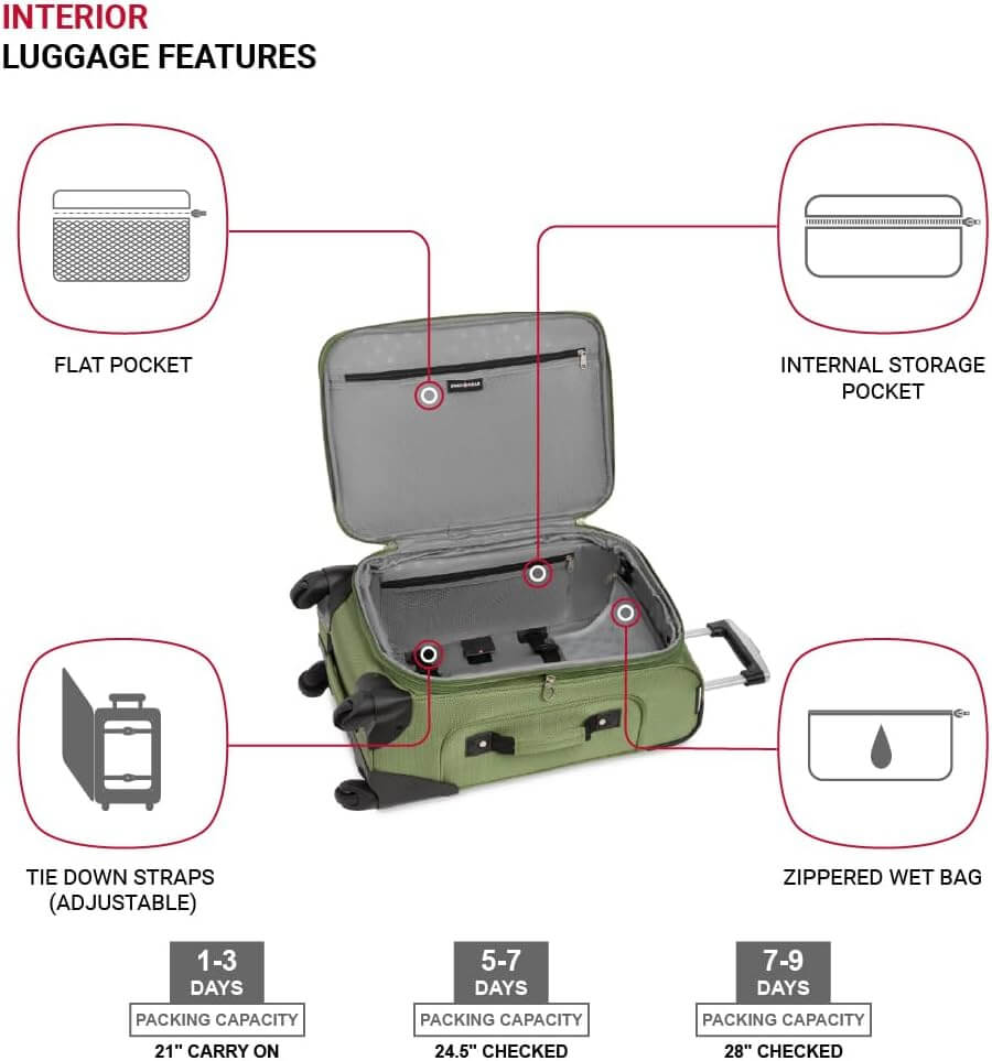 SwissGear Sion Softside Expandable Luggage, Evergreen, 3 - Piece Set (21/25/29) - Bag X