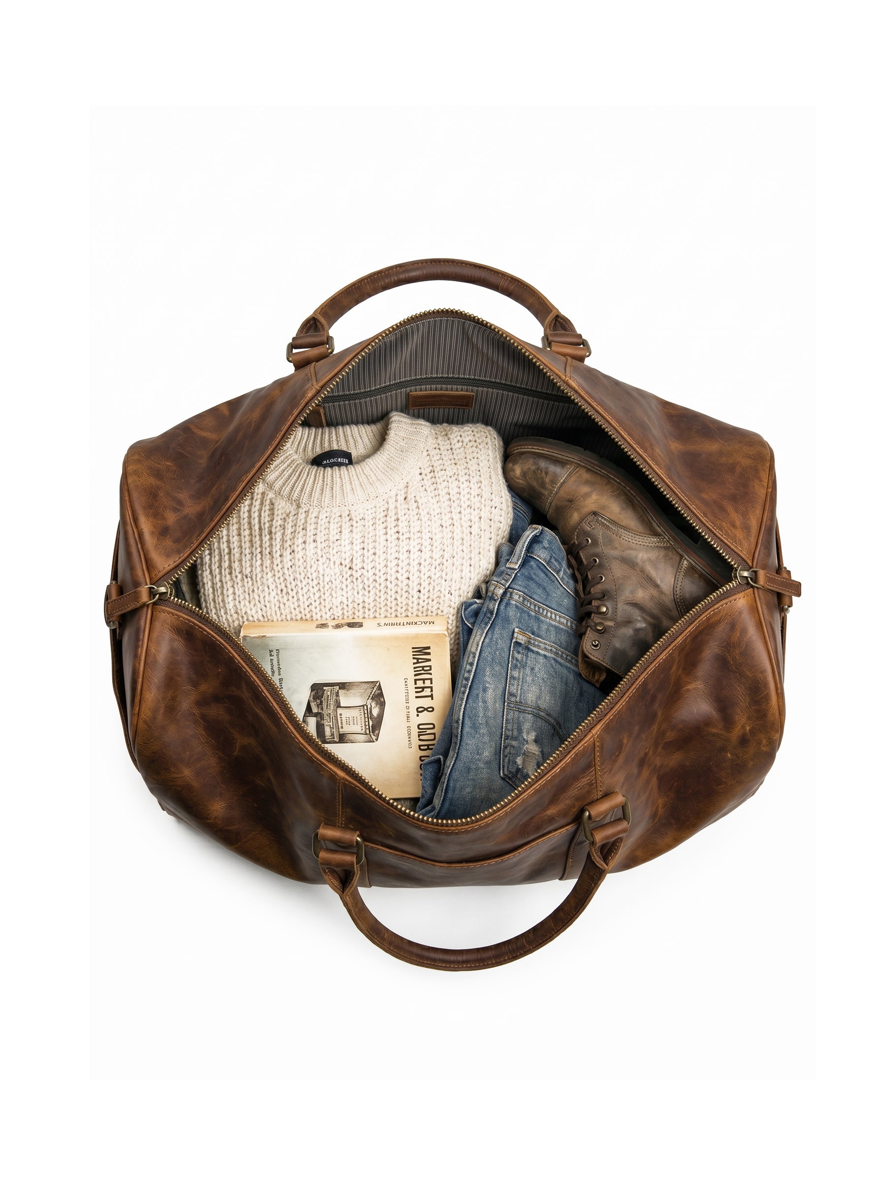 Premium Leather Duffle - Saddle Brown 23"