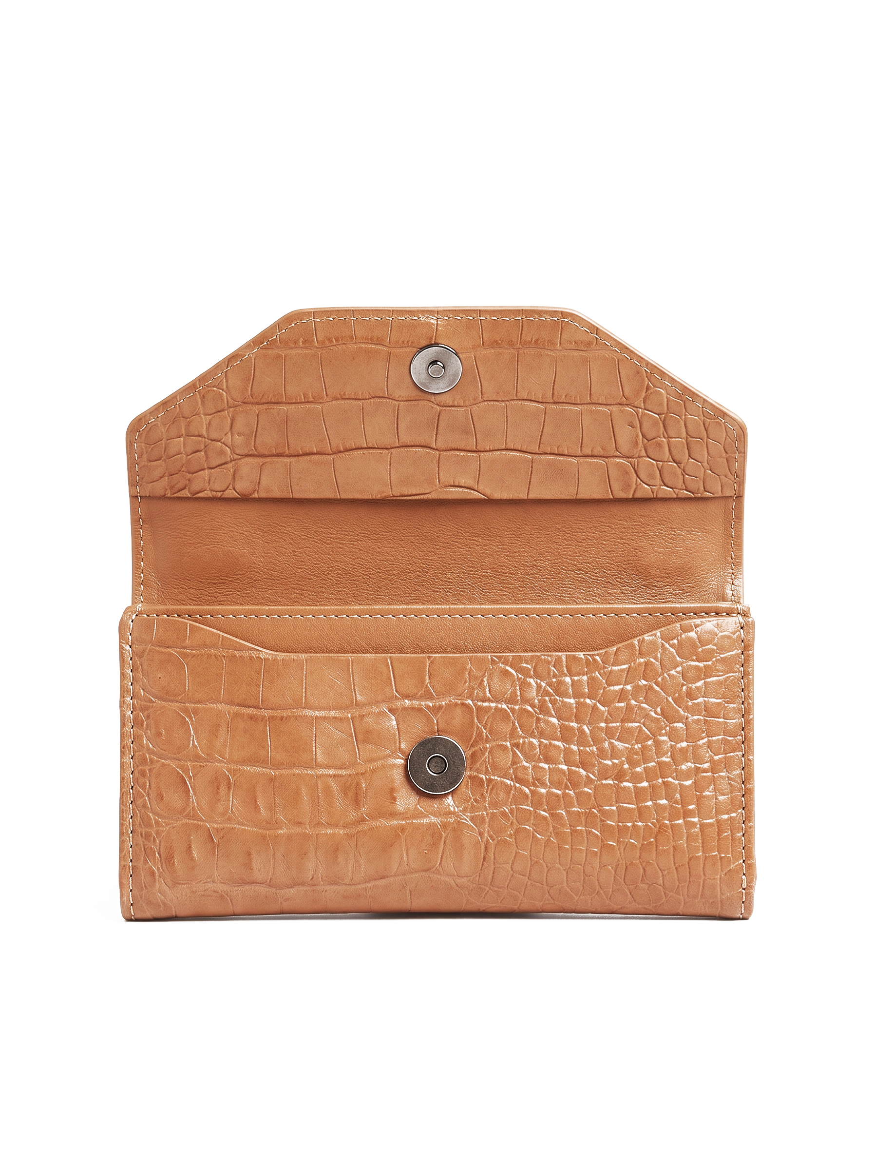 Leather Long Crocodile Wallet 3 Folds Peach
