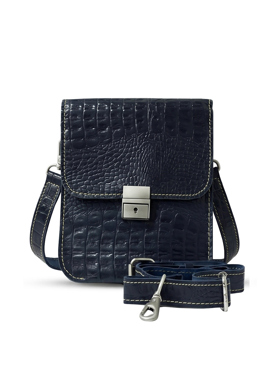 Leather Cross Body Bag Crocodile Black