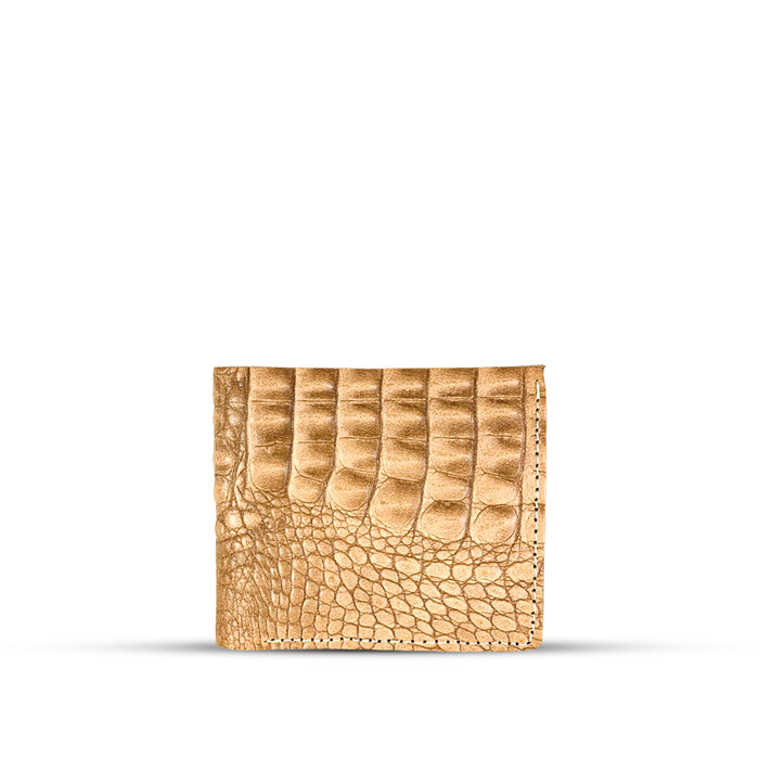 Crazy Horse Leather Wallet Crocodile Beige