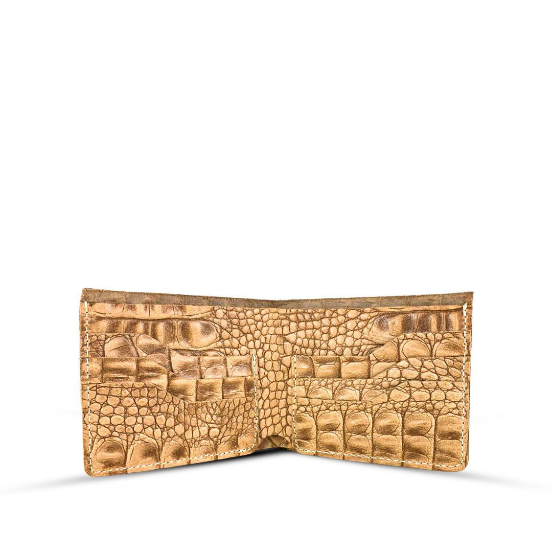 Crazy Horse Leather Wallet crocodile beige