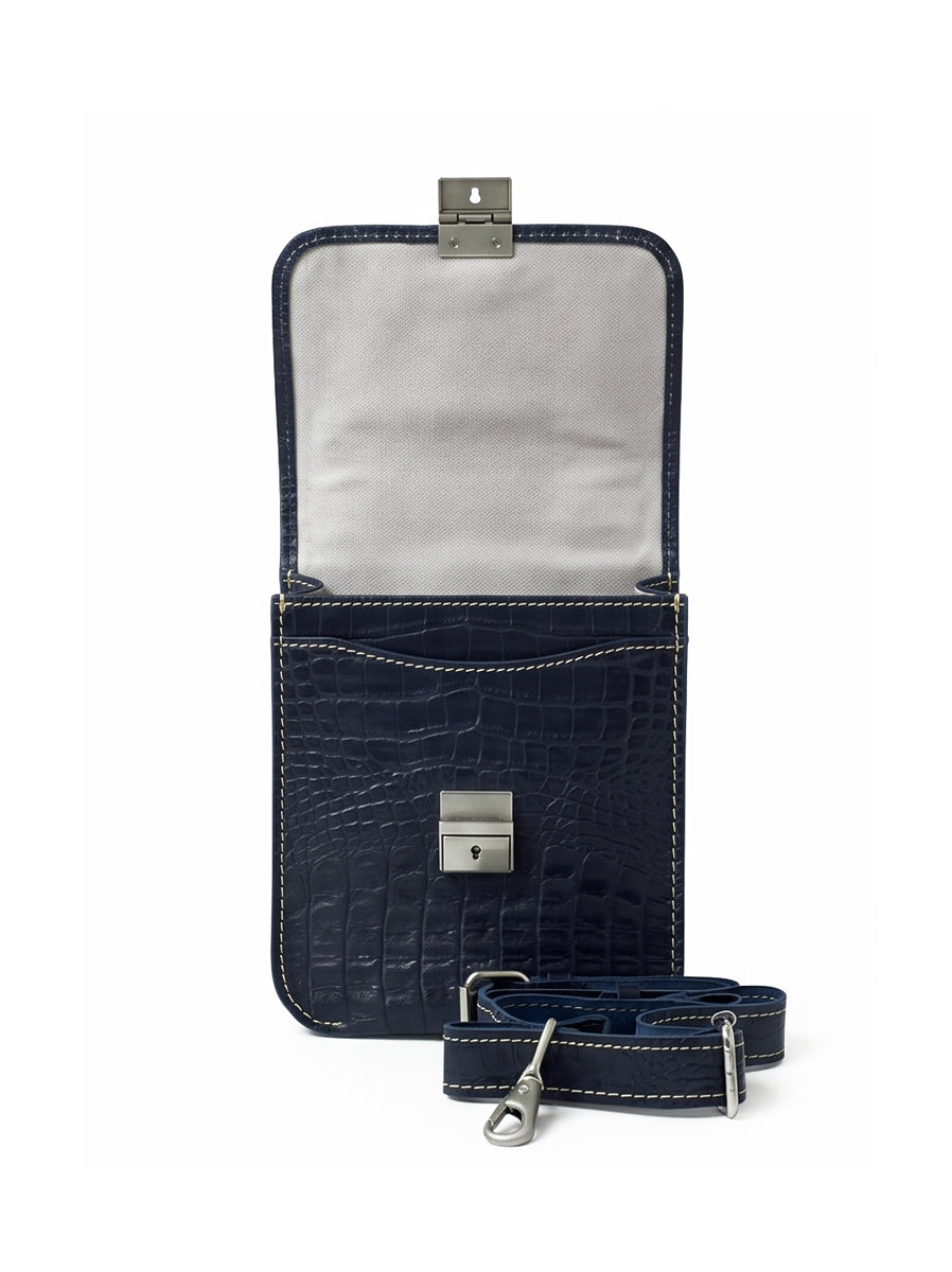 Leather Cross Body Bag Crocodile Black