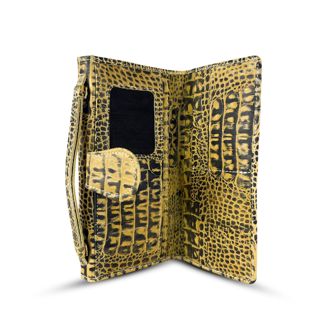 Leather Clutch With Moving Handle crocodile Lime