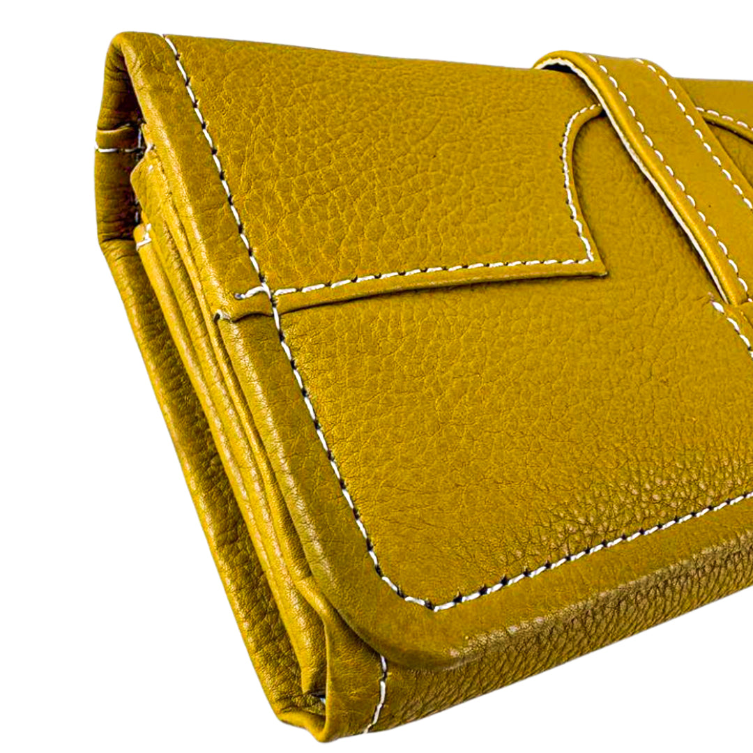 Buckle Long Leather Wallet Yellow