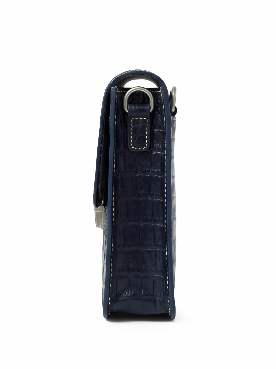 Leather Cross Body Bag Crocodile Black