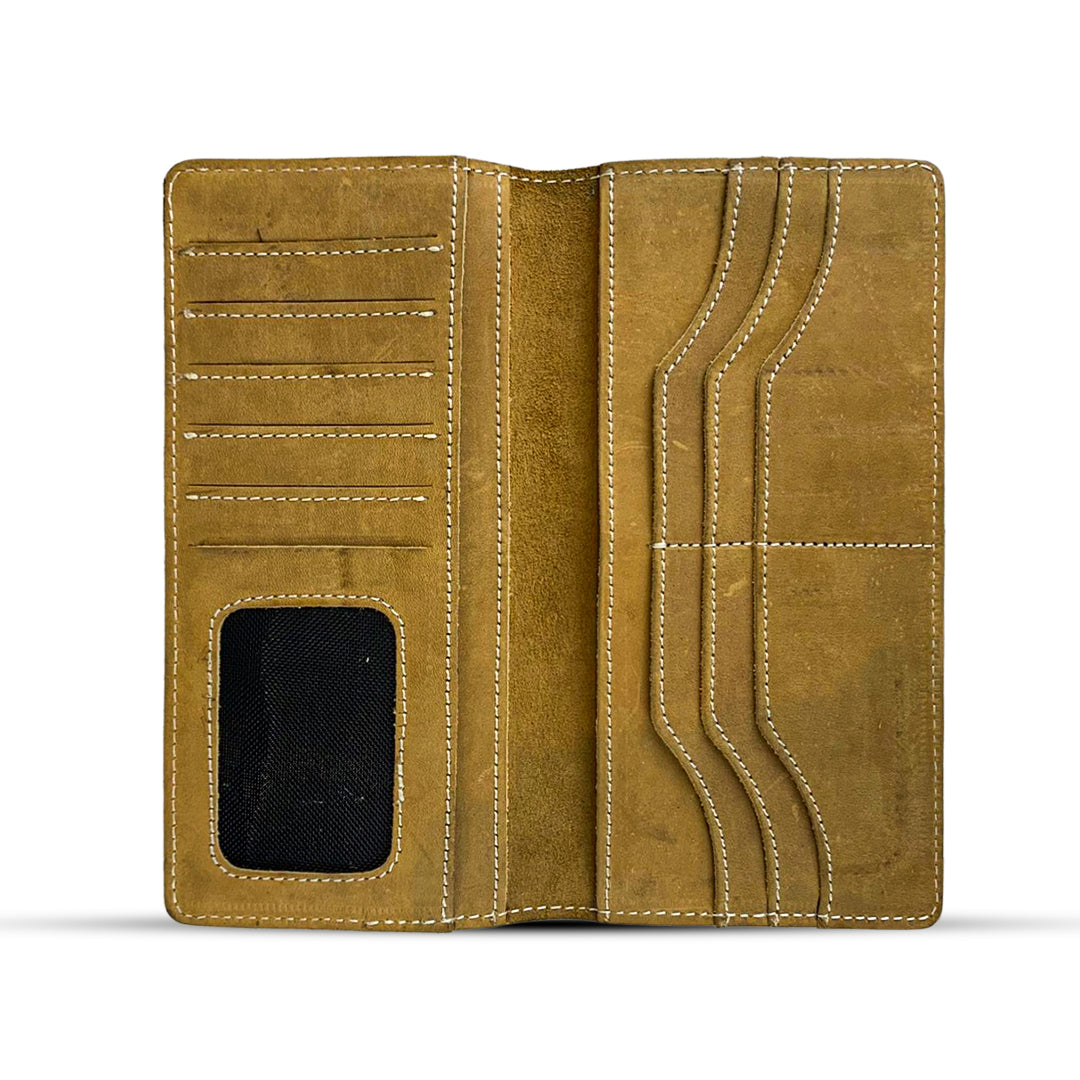Leather Long Wallet With Contrast Stitch Fawn