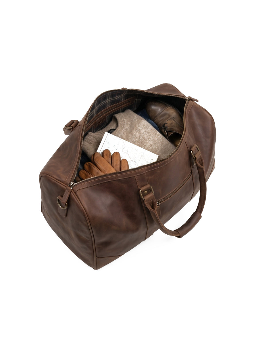 Premium Leather Duffle - Saddle Brown 19"