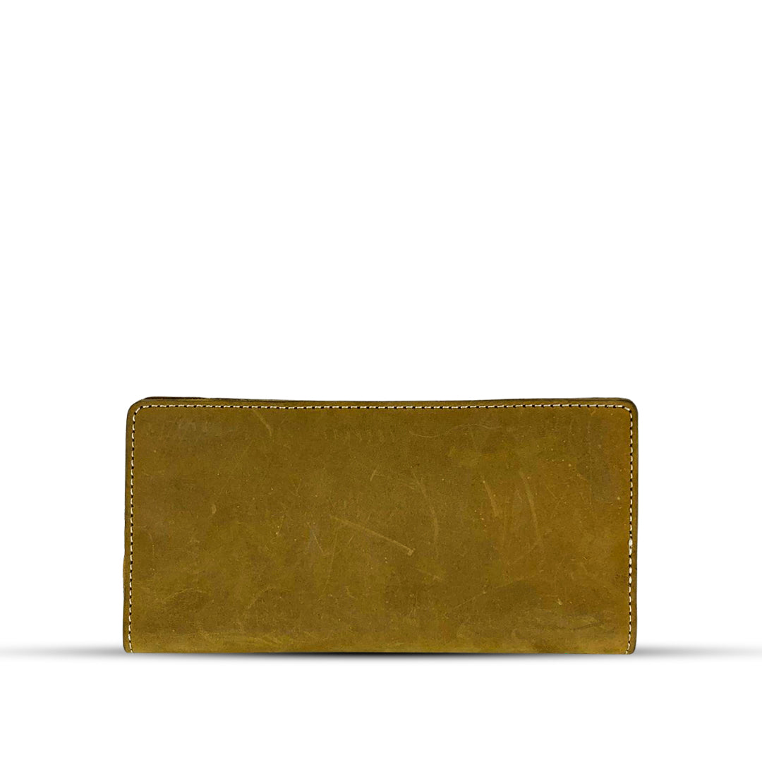 Leather Long Wallet With Contrast Stitch Fawn