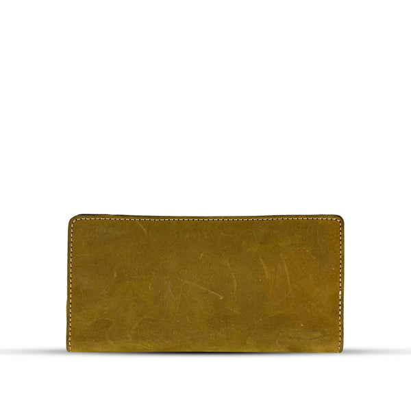 Leather Long Wallet With Contrast Stitch Fawn