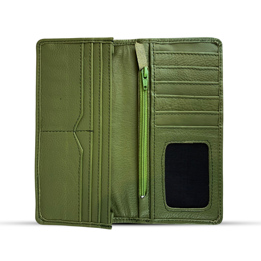 Leather Long Wallet Army Green