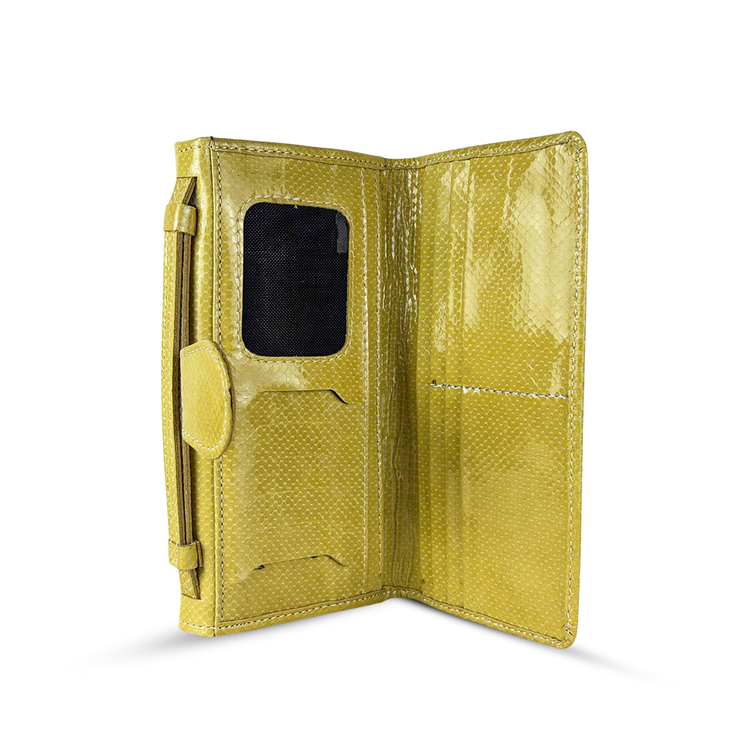 Leather Clutch With Moving Handle Lime