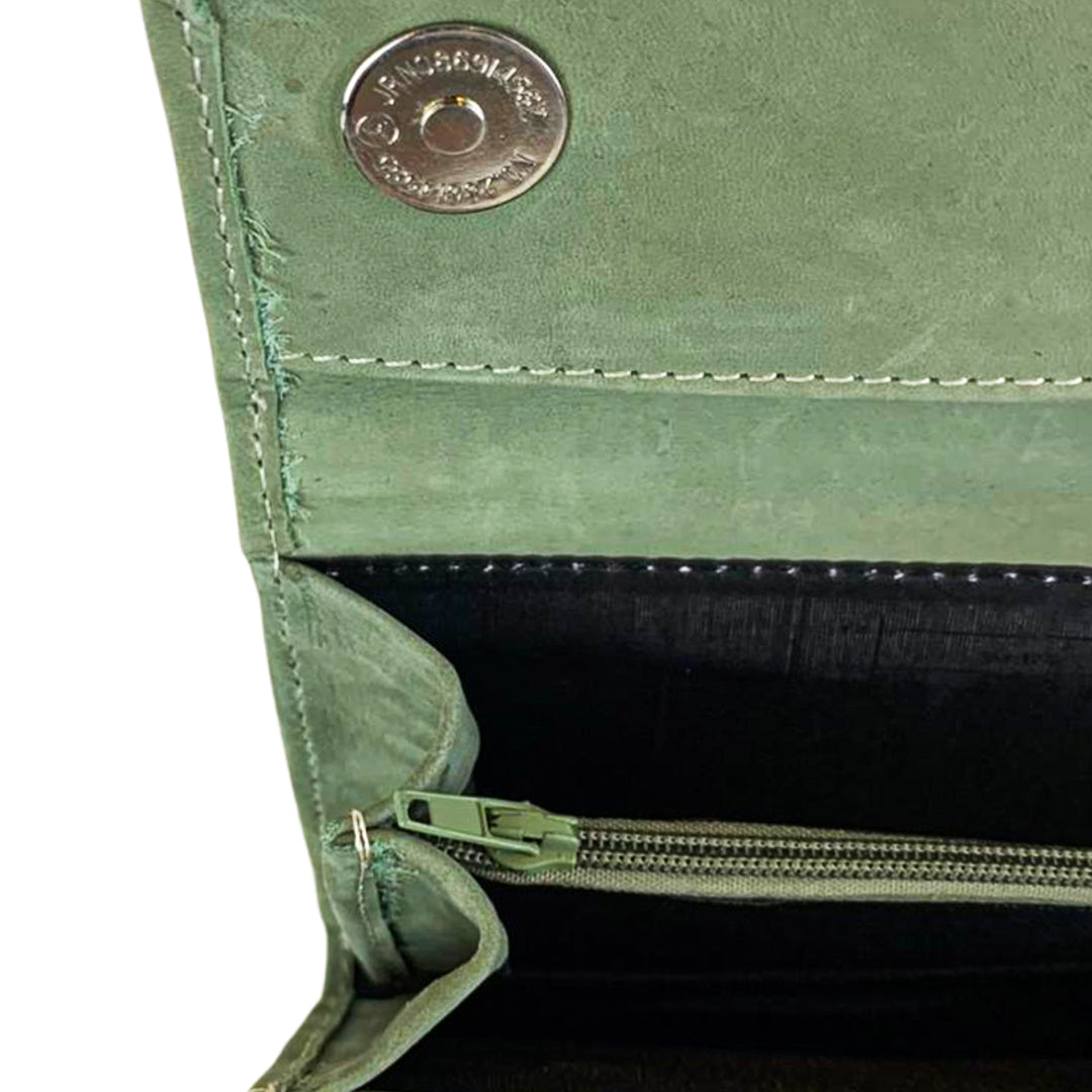 Leather Clutch With Moving Handle Green