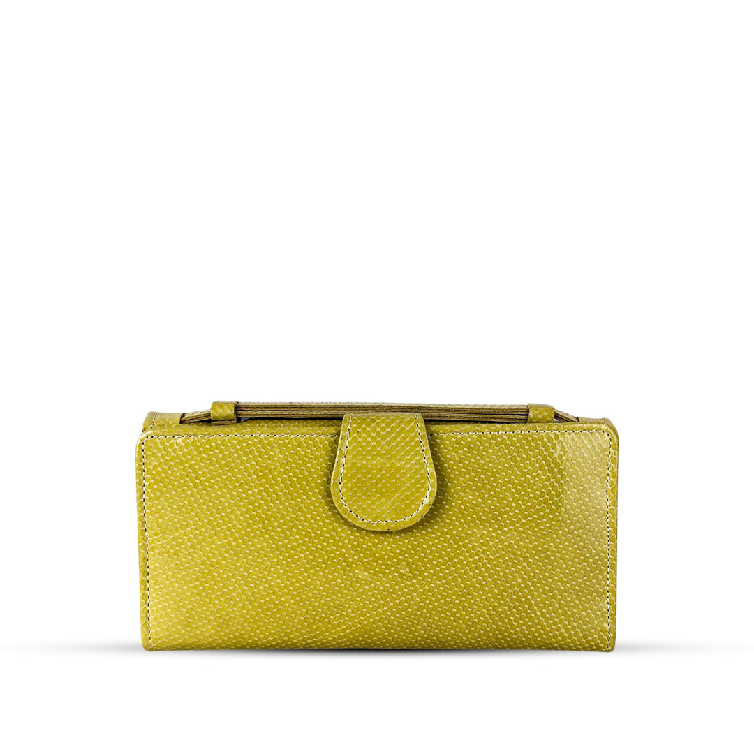 Leather Clutch With Moving Handle Lime