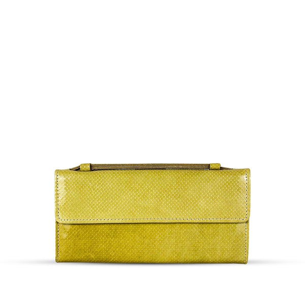 Leather Clutch With Moving Handle Lime