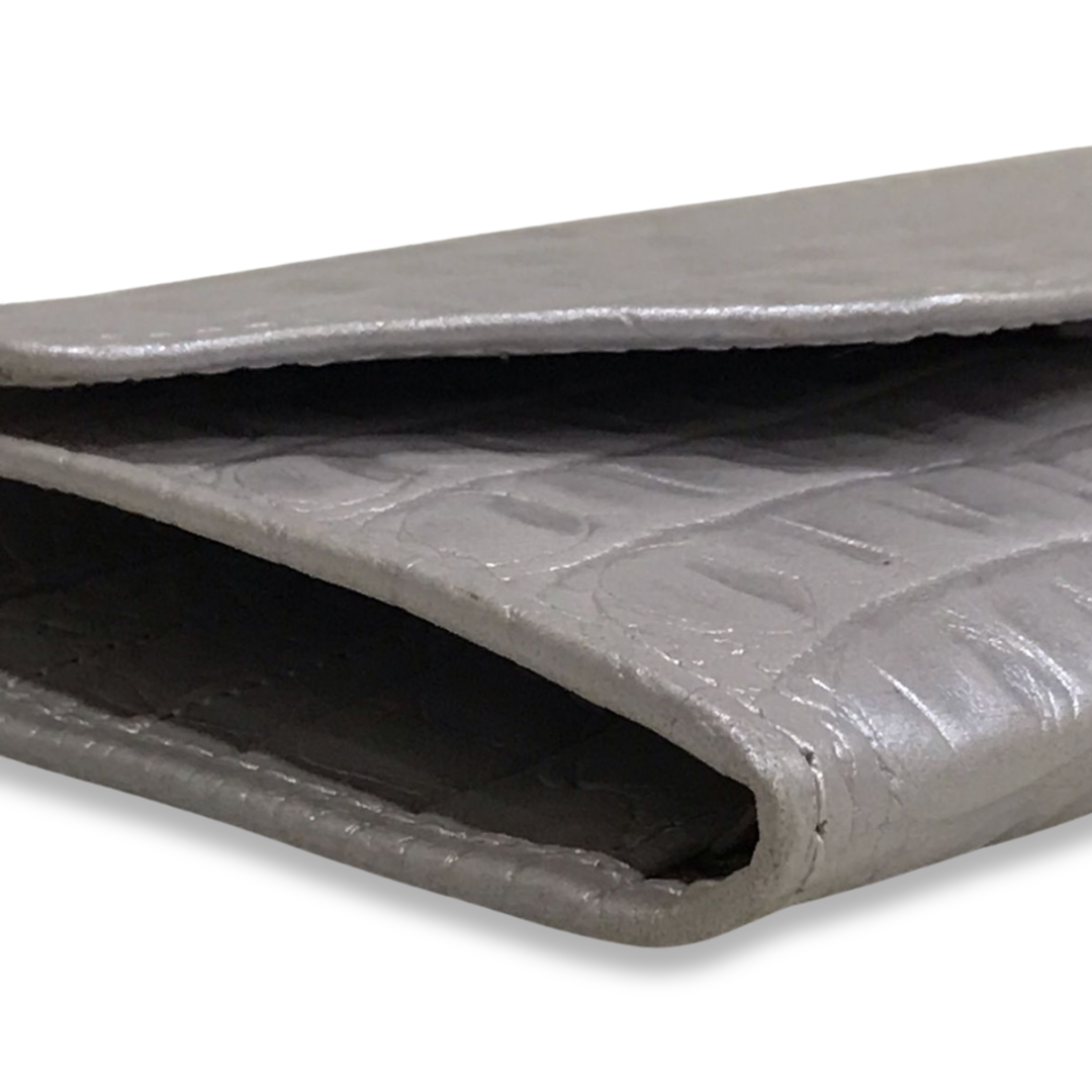 Leather long crocodile wallet 3 folds Silver