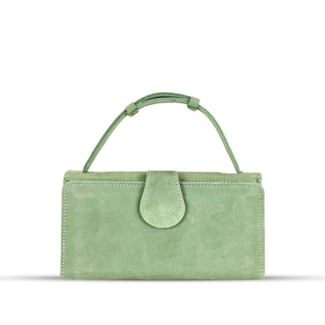 Leather Clutch With Moving Handle Green