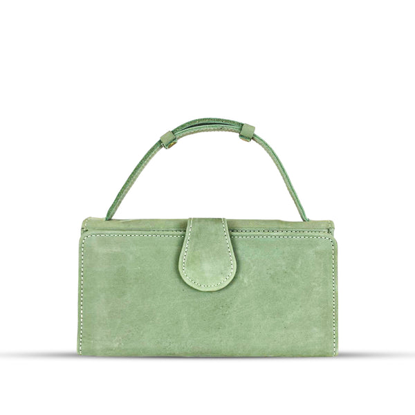 Leather Clutch With Moving Handle Green
