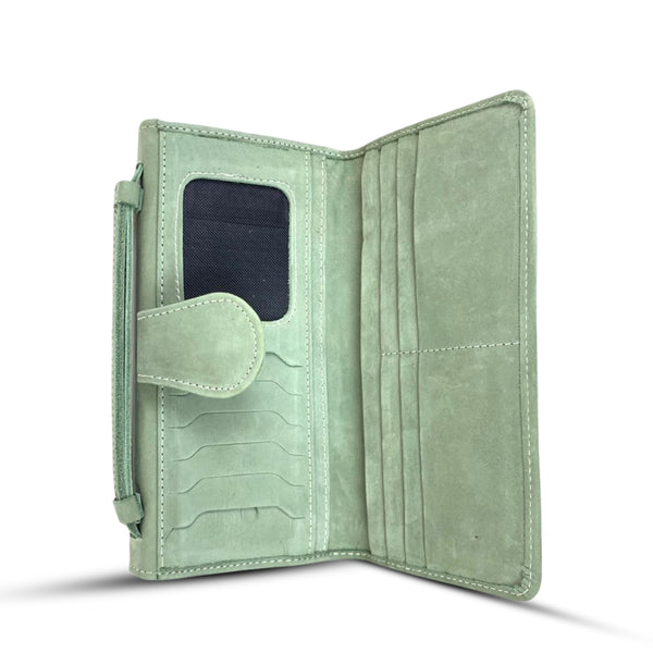 Leather Clutch With Moving Handle Green
