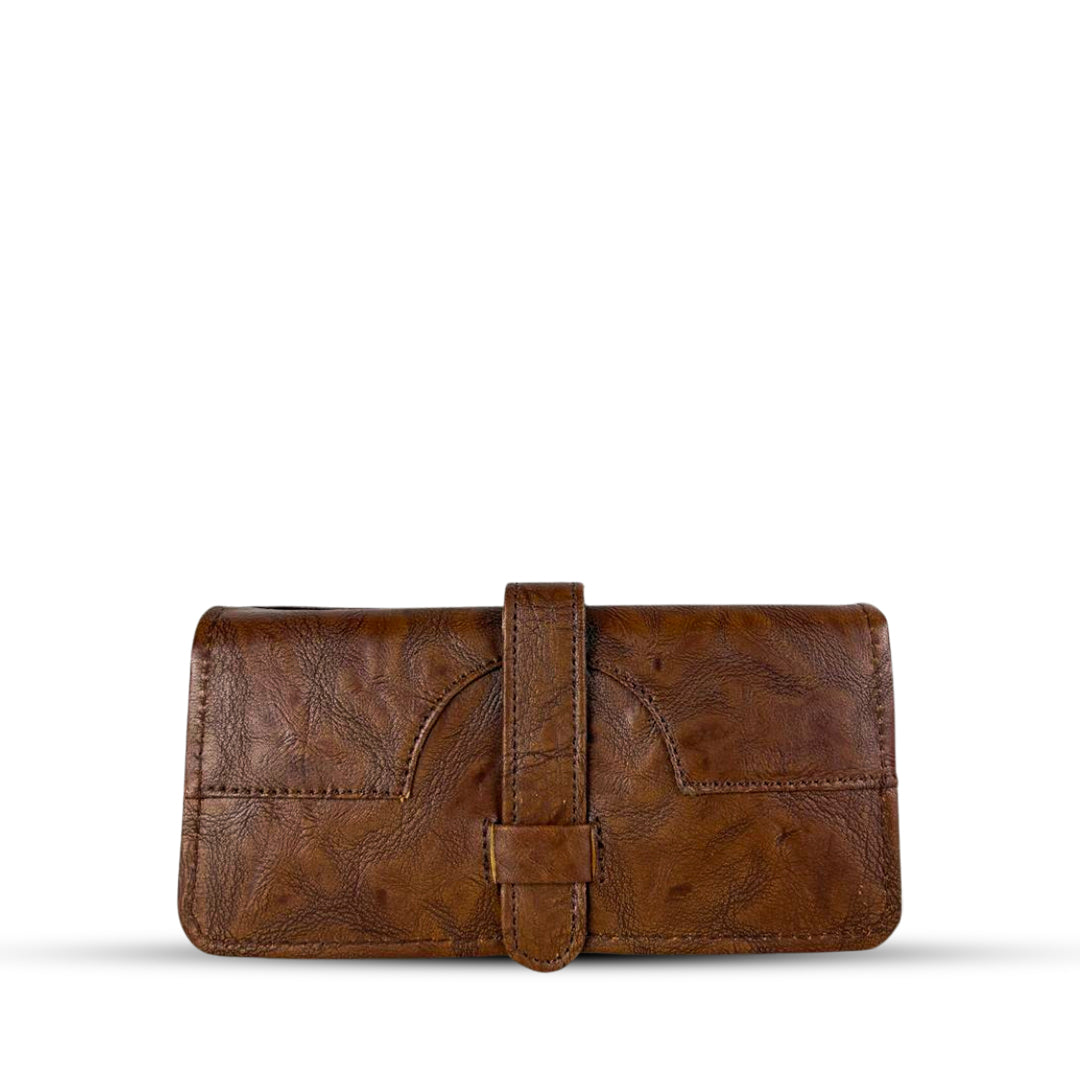 Buckle Long Leather Wallet Brown