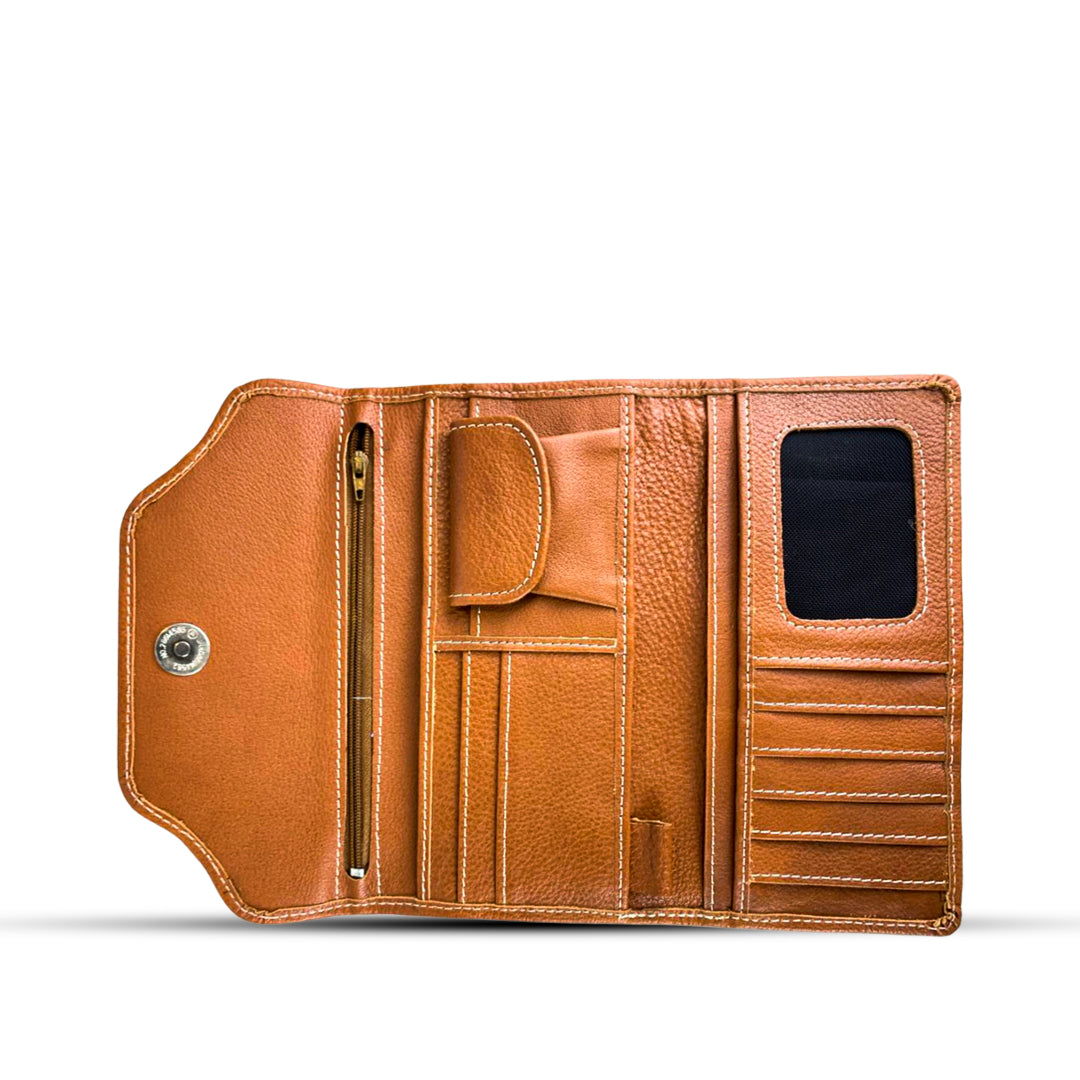Leather long wallet 3 folds Rust