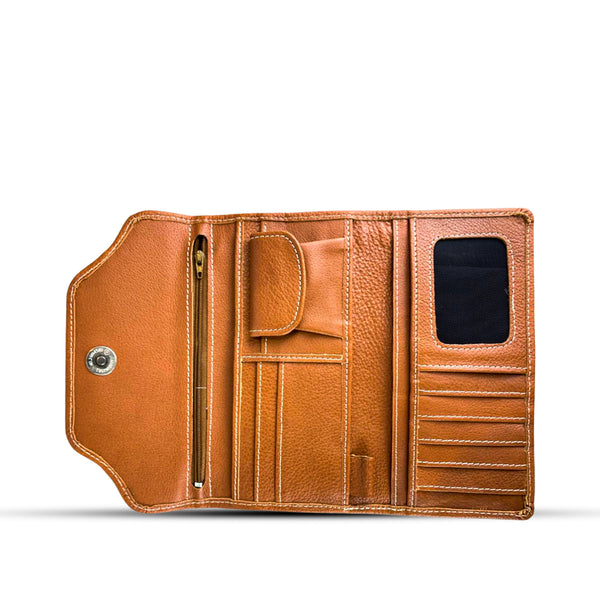 Leather long wallet 3 folds Rust