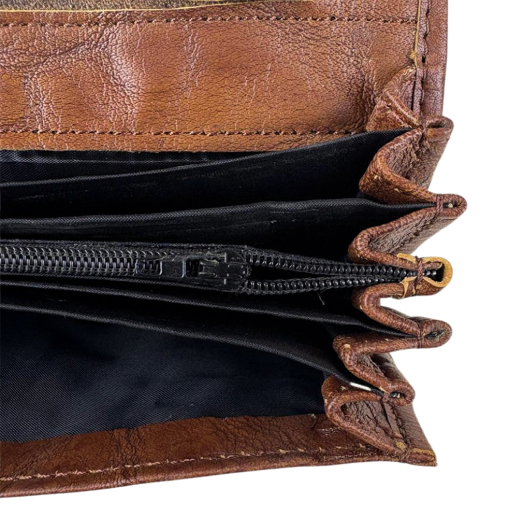 Buckle Long Leather Wallet Brown