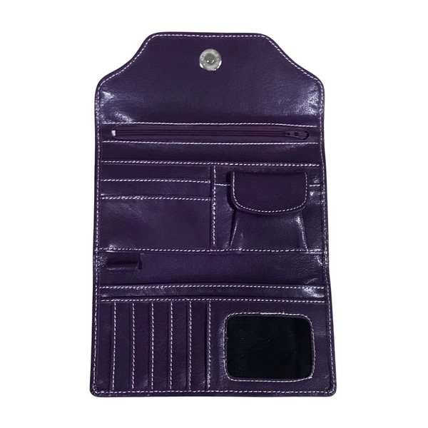 Leather long crocodile wallet 3 folds Purple
