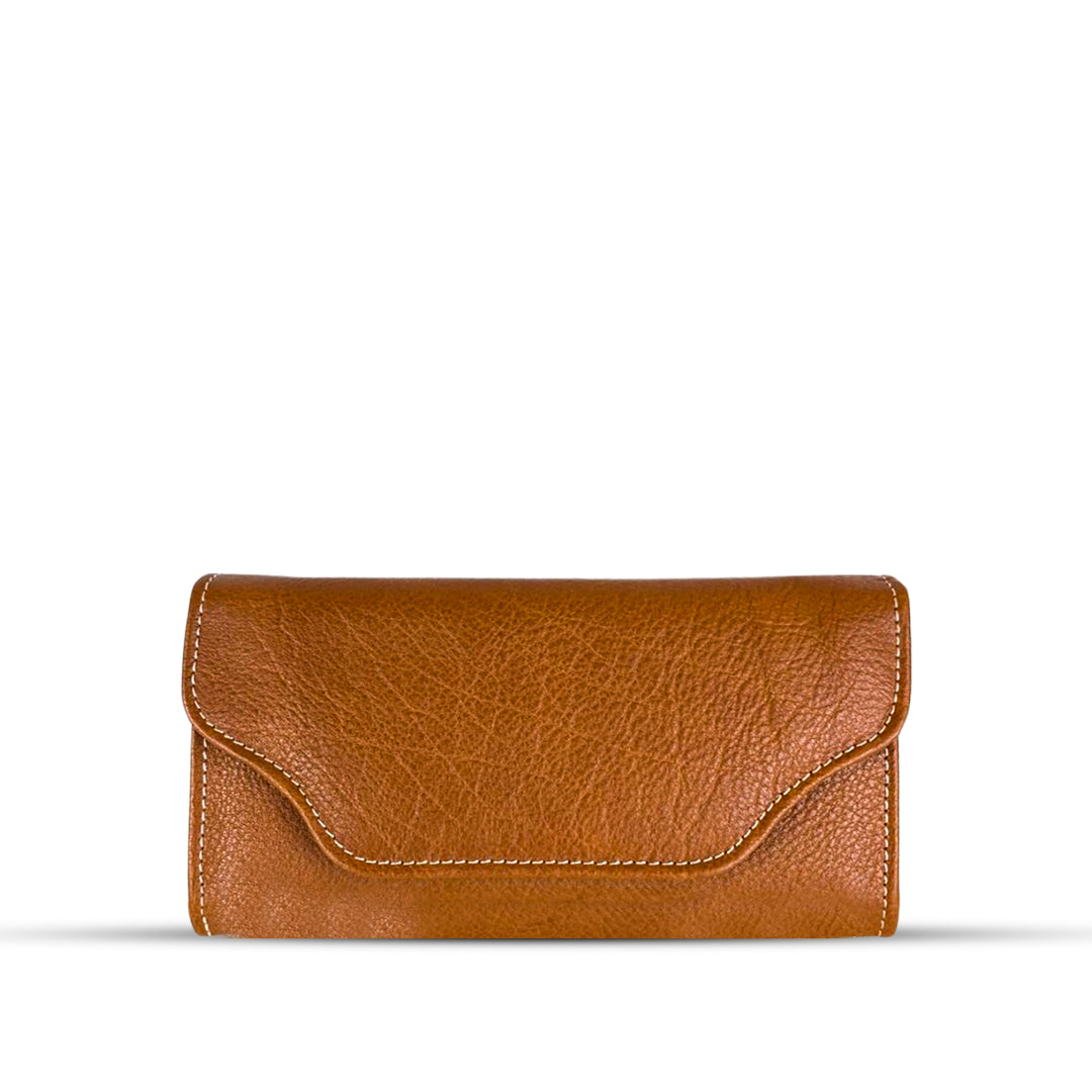 Leather long wallet 3 folds Rust