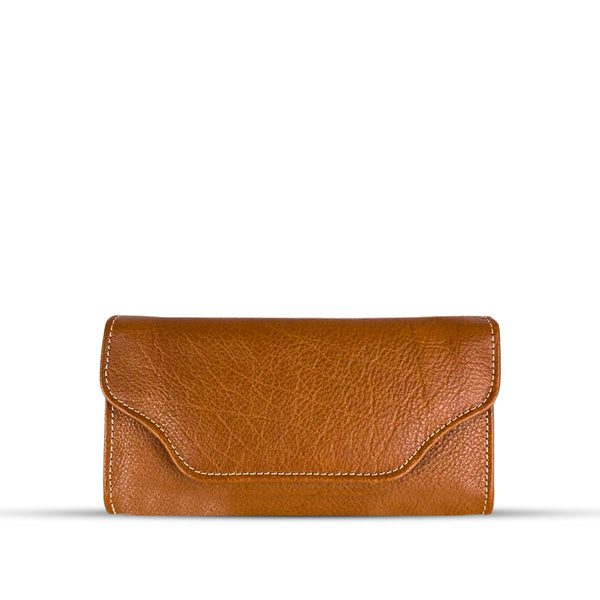 Leather long wallet 3 folds Rust