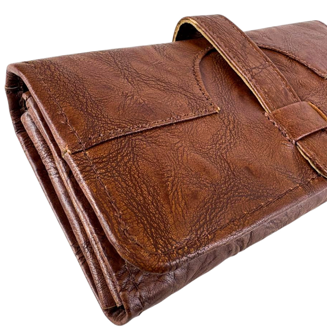 Buckle Long Leather Wallet Brown