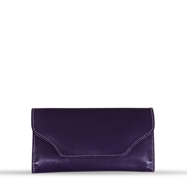Leather long crocodile wallet 3 folds Purple