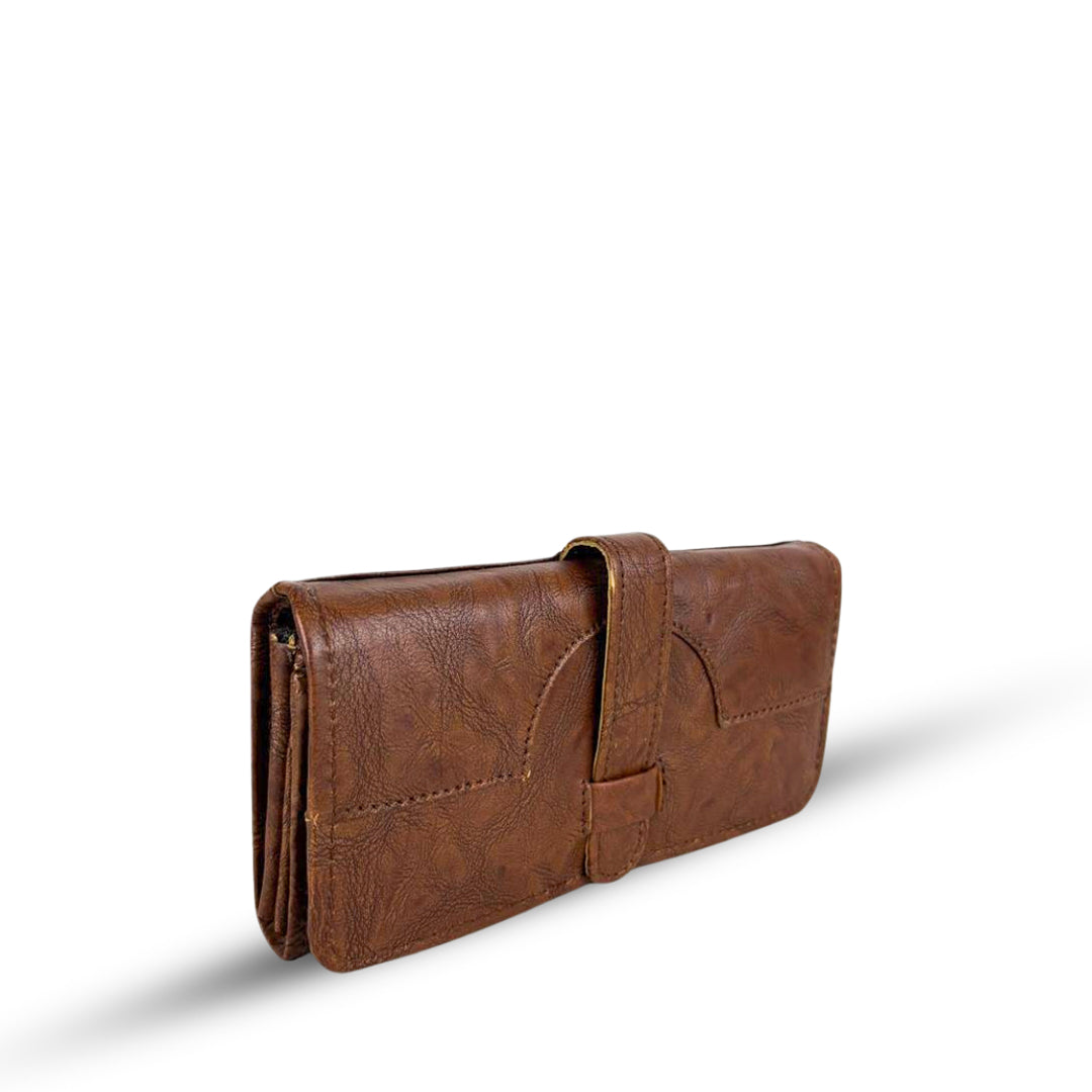Buckle Long Leather Wallet Brown