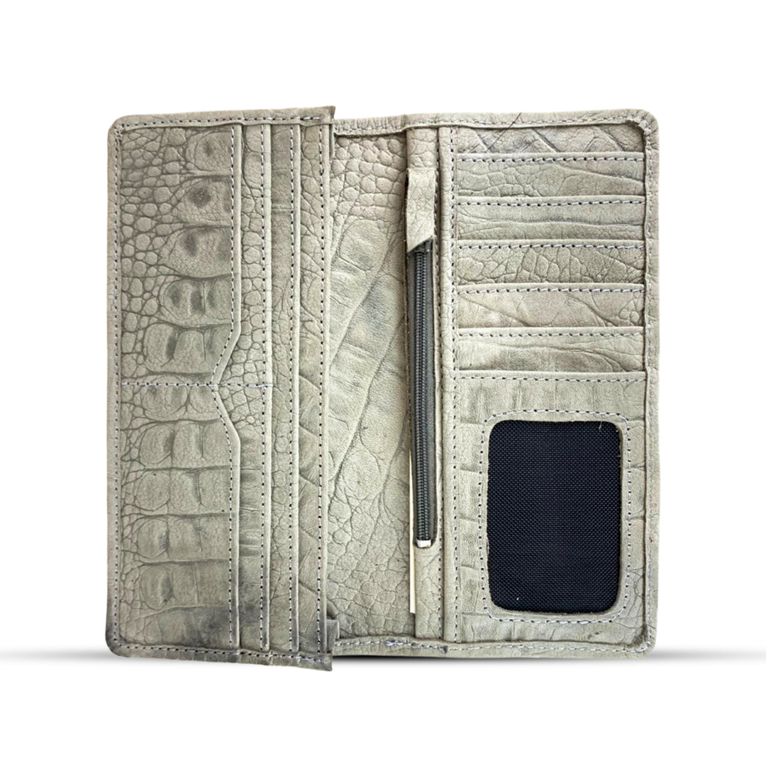 Leather Long Wallet Grey