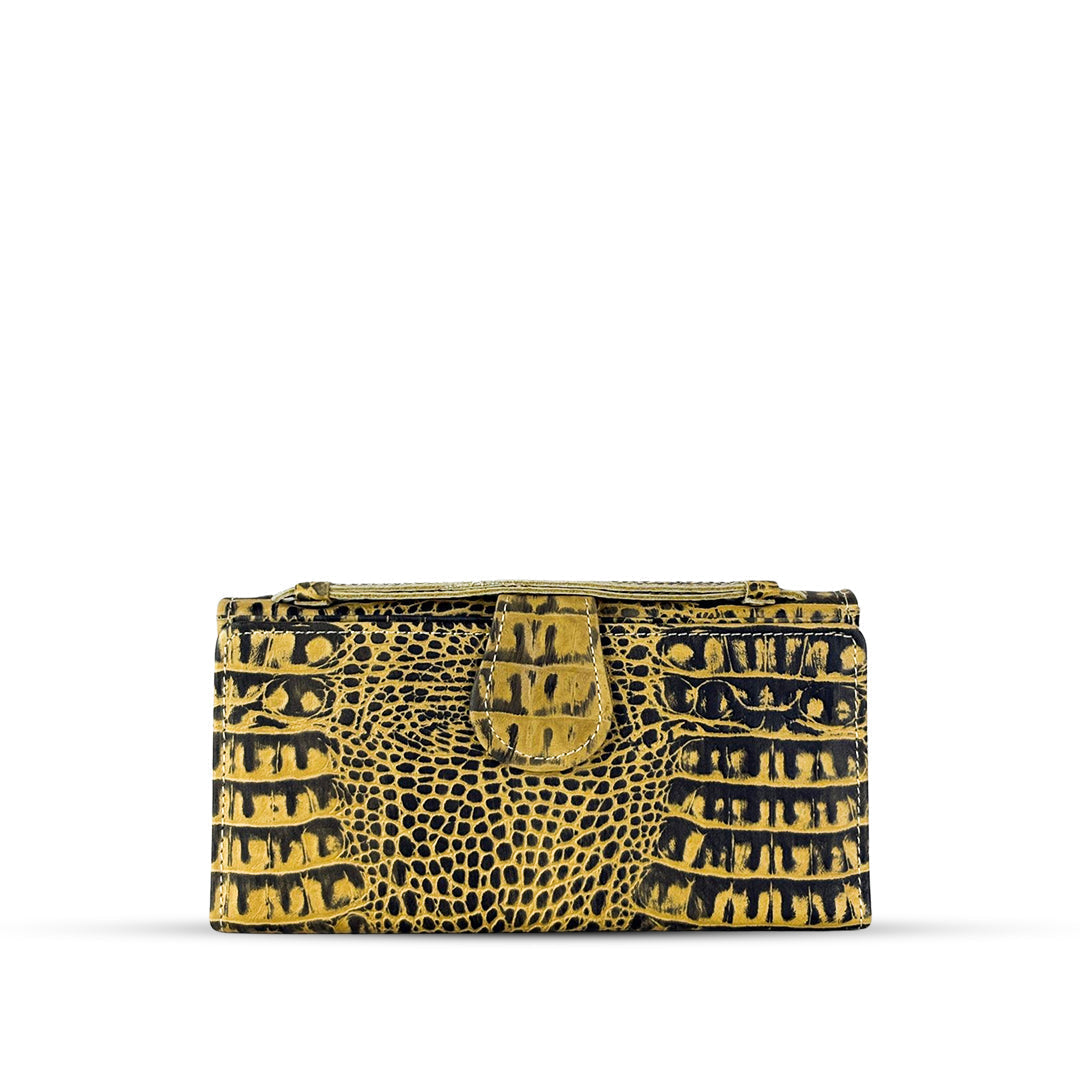 Leather Clutch With Moving Handle crocodile Lime