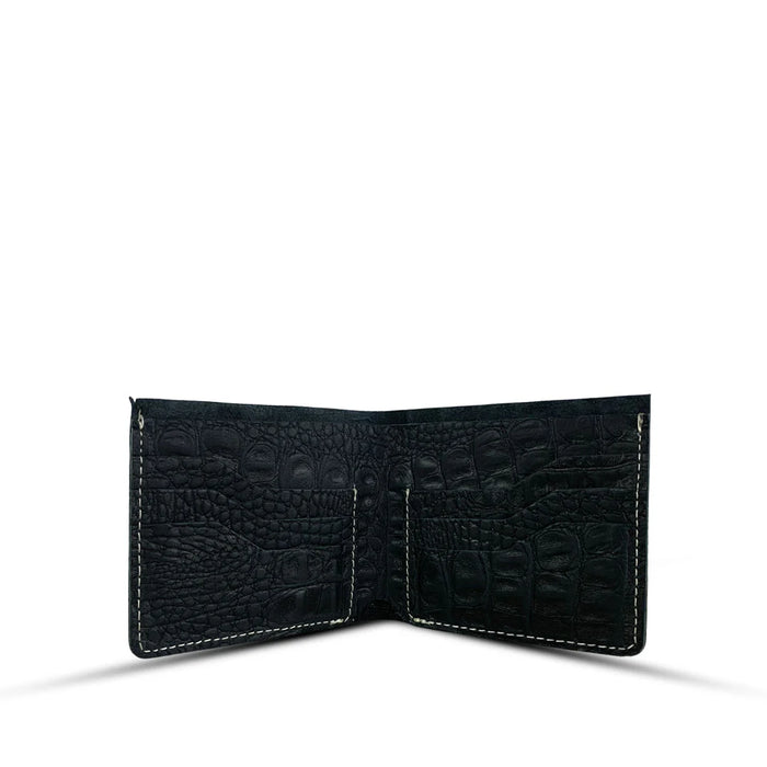 Crazy Horse Leather Wallet Crocodile Black