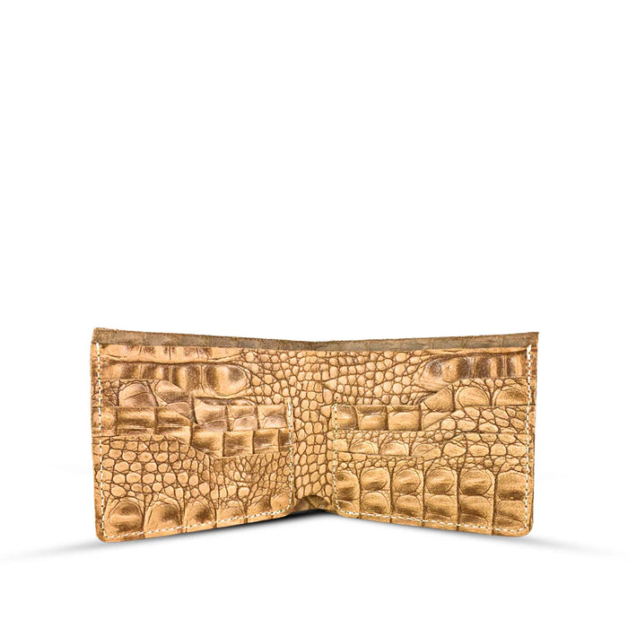 Crazy Horse Leather Wallet Crocodile Beige