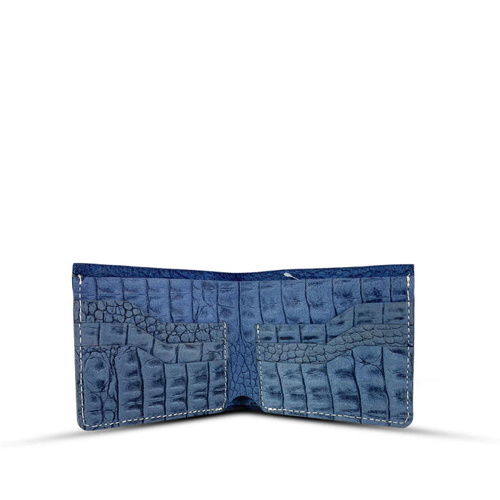 Crazy Horse Leather Wallet Crocodile Blue