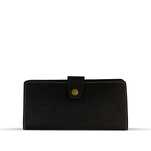 Long  Leather Wallet With Button Choco