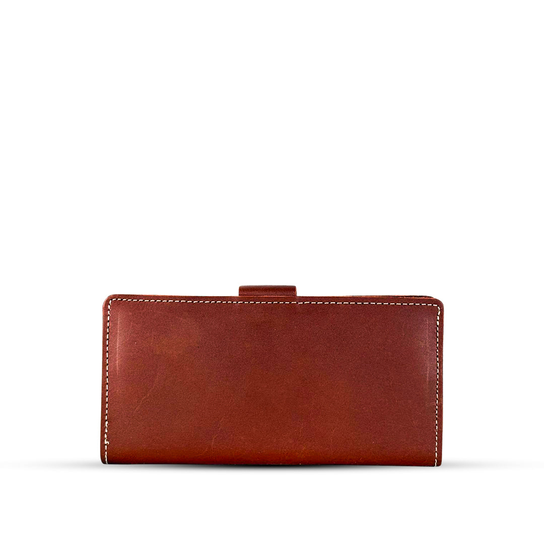 Long  Leather Wallet With Button Rust